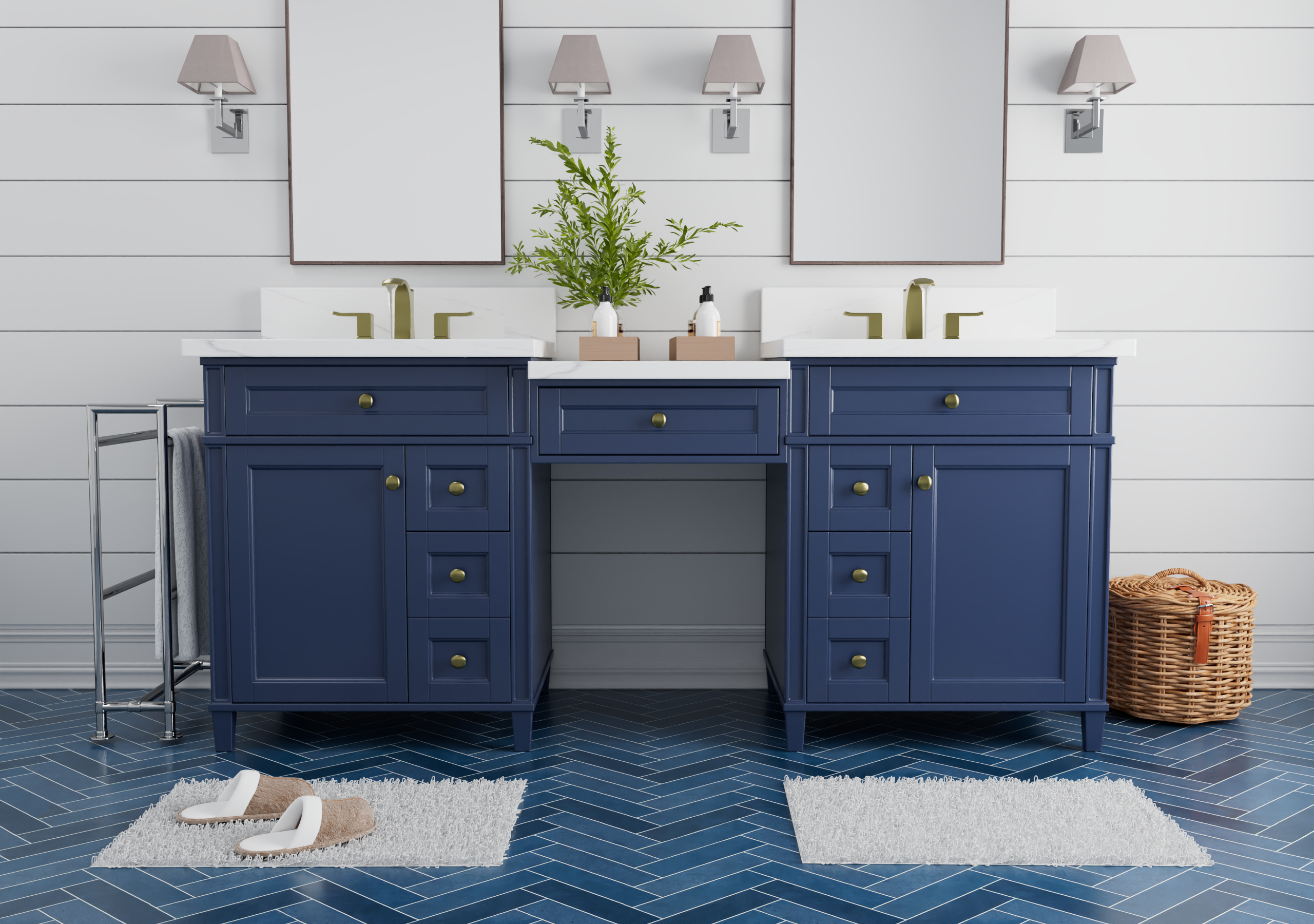 Kensington 84 Inch Bathroom Vanity in Navy Blue From ER Vanities