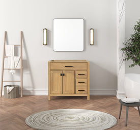 Solid Wood Frame Construction London 35.5 Inch- Single All Wood Bathroom Vanity in Desert Oak