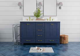 Solid Wood Frame Construction Windsor 59.5 Double in All Wood Vanity in Navy Blue - Cabinet Only