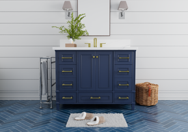 Solid Wood Frame Construction Windsor 47.5 in All Wood Vanity in Navy Blue - Cabinet Only