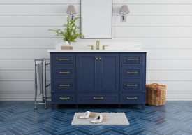 Solid Wood Frame Construction Windsor 59.5 Single in All Wood Vanity in Navy Blue - Cabinet Only