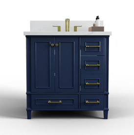 Solid Wood Frame Construction Windsor 35.5 Left Drawers in All Wood Vanity in Navy Blue - Cabinet Only