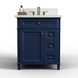 Solid Wood Frame Construction Kensington 29.5 Right Drawers in All Wood Vanity in Navy Blue - Cabinet Only