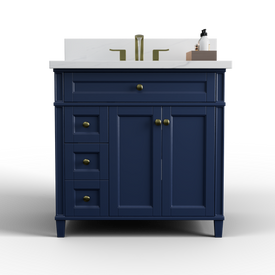 Solid Wood Frame Construction Kensington 35.5 Left Drawers in All Wood Vanity in Navy Blue - Cabinet Only