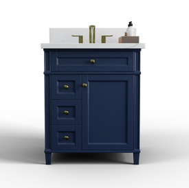 Solid Wood Frame Construction Kensington 29.5 Left Drawers in All Wood Vanity in Navy Blue - Cabinet Only