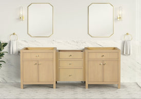Solid Wood Frame Construction Bristol 85 in. (3 Drawer Bridge) All Wood Vanity in Natural White Ash - Cabinet Only