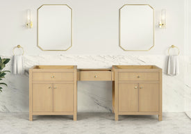 Solid Wood Frame Construction Bristol 85 in. (Make Up Bridge) All Wood Vanity in Natural White Ash - Cabinet Only