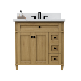 Solid Wood Frame Construction Kensington 35.5 Right Drawers in All Wood Vanity in Desert Oak - Cabinet Only