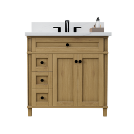 Solid Wood Frame Construction Kensington 35.5 Left Drawers in All Wood Vanity in Desert Oak - Cabinet Only