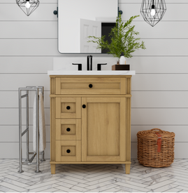 Solid Wood Frame Construction Kensington 29.5 Left Drawers in All Wood Vanity in Desert Oak - Cabinet Only
