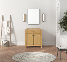 Solid Wood Frame Construction London 29.5 Inch- Single All Wood Bathroom Vanity in Desert Oak