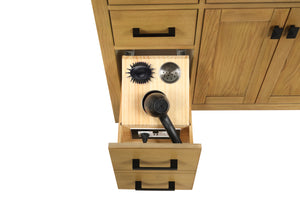London 60 Inch All Wood Double Bathroom Vanity in Desert Oak with Solid Wood Frame Construction Tip Out Drawer