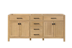 London 72 Inch All Wood Double Bathroom Vanity in Desert Oak with Solid Wood Frame Construction Tip Out Drawer