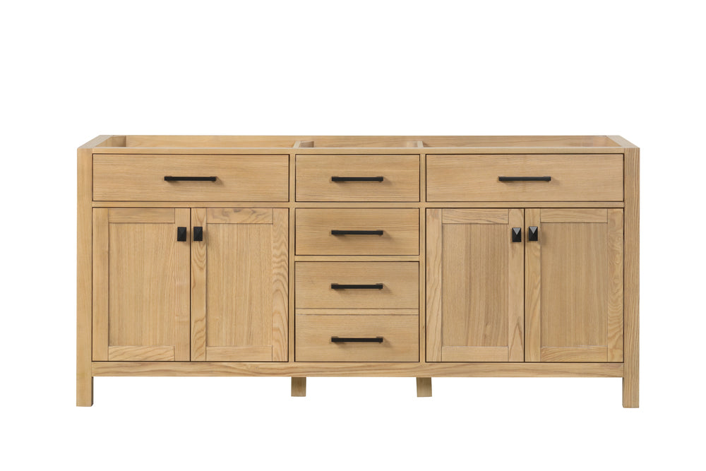London 72 Inch All Wood Double Bathroom Vanity in Desert Oak with Solid Wood Frame Construction Tip Out Drawer