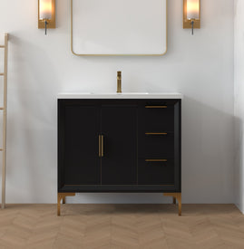 Solid Wood Frame Construction Oxford 35.5 Inch Bathroom Vanity in Black