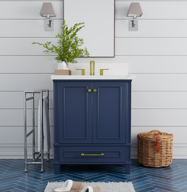 Solid Wood Frame Construction Windsor 29.5 in All Wood Vanity in Navy Blue - Cabinet Only