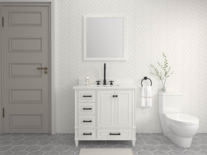Windsor 36 Left Drawers in All Wood Vanity in Bright White - Cabinet Only Ethan Roth