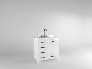 Windsor 36 Left Drawers in All Wood Vanity in Bright White - Cabinet Only Ethan Roth