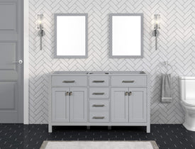 Solid Wood Frame Construction London 59.5 Inch- Double All Wood Bathroom Vanity in Metal Gray
