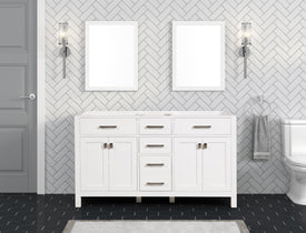 Solid Wood Frame Construction London 59.5 Inch- Double All Wood Bathroom Vanity in Bright White