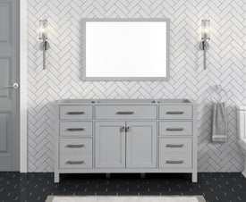 Solid Wood Frame Construction London 59.5 Inch Single All Wood Bathroom Vanity in Metal Gray