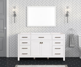 Solid Wood Frame Construction London 59.5 Inch Single All Wood Bathroom Vanity in Bright White
