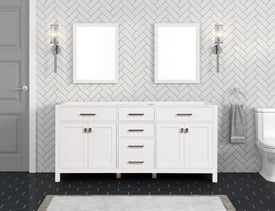 Solid Wood Frame Construction London 71.5 Inch Double All Wood Bathroom Vanity in Bright White